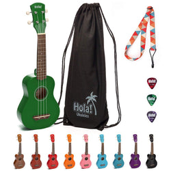 HM-21GN Soprano Ukulele Bundle with Canvas Tote Bag, Strap and Picks, Color Series - Green