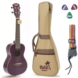Concert Ukulele Bundle, Model HM-124PP+ Bundle Includes: 24" Mahogany Ukulele with Aquila Nylgut Strings Installed, Padded Bag, Strap & Picks - Purple