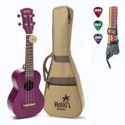 HM-121PP+ Deluxe Mahogany Soprano Ukulele Bundle with Aquila Strings, Padded Gig Bag, Strap and Picks - Purple