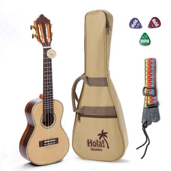 Professional Concert Ukulele Model HM-424SSR+, Includes: 24" SOLID Spruce Top Ukulele with Aquila Nylgut Strings Installed, Padded Bag, Strap & Picks