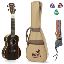 Deluxe EBONY Concert Ukulele Model HM-124EB+, Includes: 24" Ukulele with Aquila Nylgut Strings Installed, Padded Bag, Strap & Picks - Limited Edition