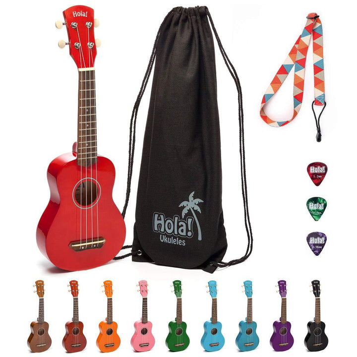 HM-21RD Soprano Ukulele Bundle with Canvas Tote Bag, Strap and Picks, Color Series - Red