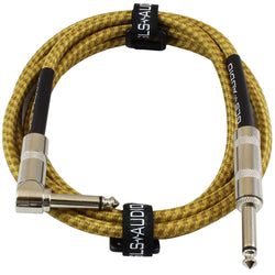 Instrument Guitar Cable 1/4" Right Angled to Straight - 6ft Gold/Brown Tweed