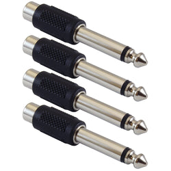 Molded RCA Female to 1/4" TS Connector Adapter - 4 Pack Adapters