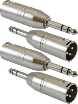 XLR-M to 1/4" Male TRS Coupler Adapter Connector - 4 Pack Adapters (32-164)