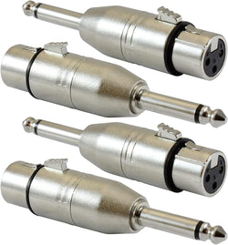 XLR Female to 1/4" Male Mono TS Connector Coupler Adapter - 4 Pack Adapters