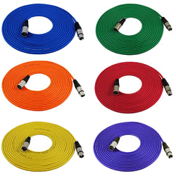 6 Pack - 25FT XLR Mic / Patch Cables with Multi-Colored Ends