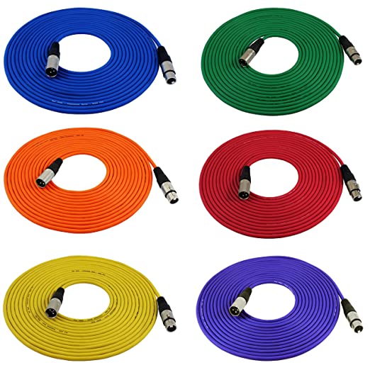 GLS Audio 25ft Mic Cable Cords - XLR Male to XLR Female Colored Cables - 25' Balanced Mike Cord - 6 Pack