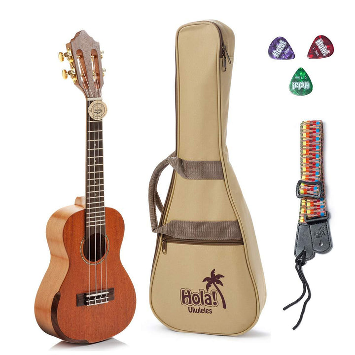 SOLID Mahogany Top Ukulele with Aquila Nylgut Strings Installed, Padded Bag, Strap & Picks