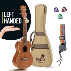 LEFT HANDED Concert Ukulele Bundle (Model HM-124LFT+) Includes: 24" Mahogany Ukulele with Aquila Nylgut Strings Installed, Padded Bag, Strap & Picks